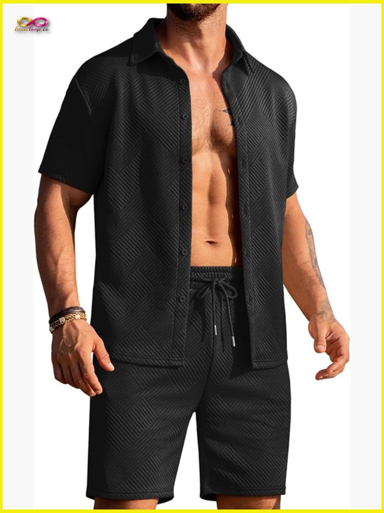 Men's Short Sleeve Button Down Shirt And Shorts Set 2 Piece